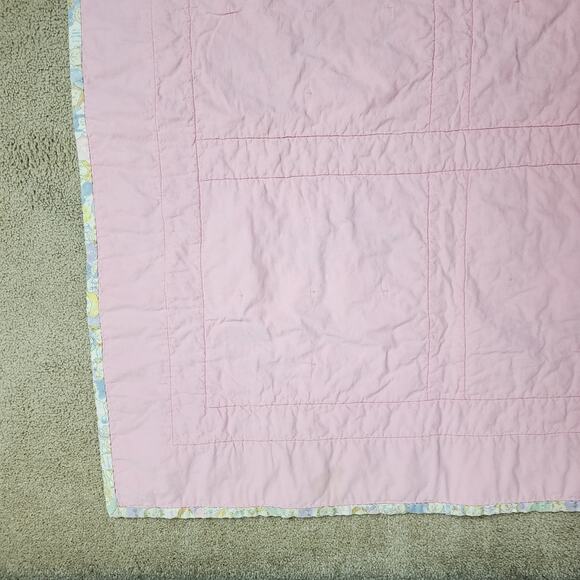 Vintage Patchwork Quilt Baby Blanket Pink Purple Green Pastel Kid Print 37x37 - Picture 7 of 8